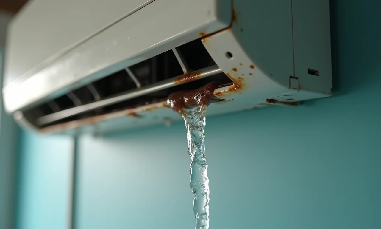 Vazamento em uma tubulação de ar condicionado com gás refrigerante.