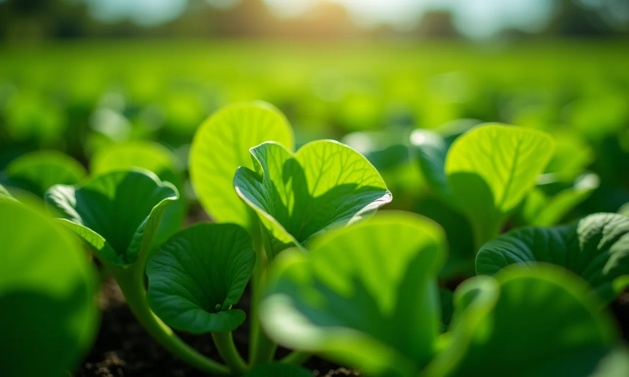 Vegetais folhosos verdes vibrantes crescendo com o uso de fertilizante nitrogenado.