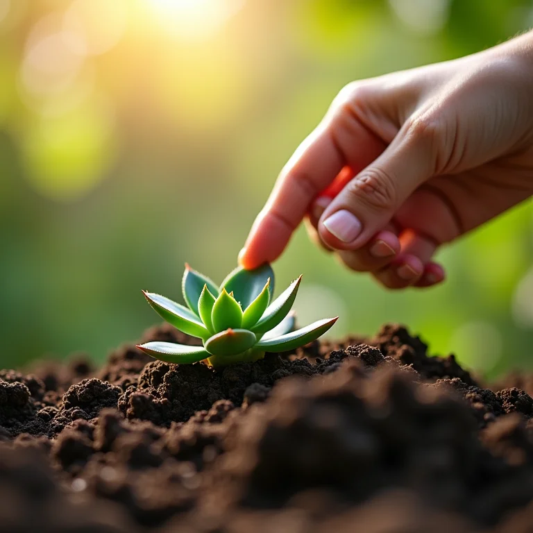 Verificando a umidade do solo da suculenta.