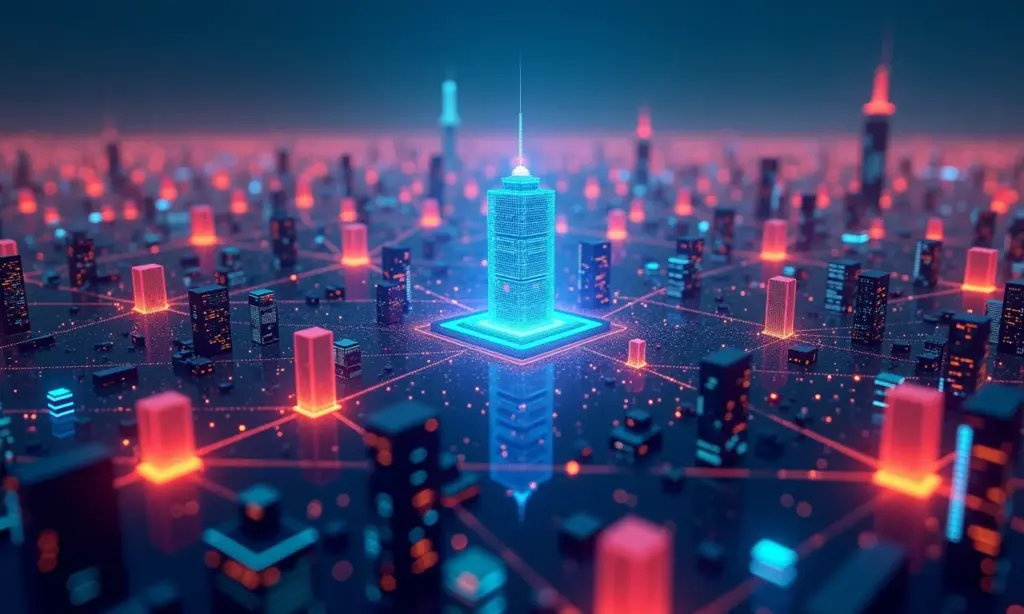 Visualização futurista da tecnologia blockchain.