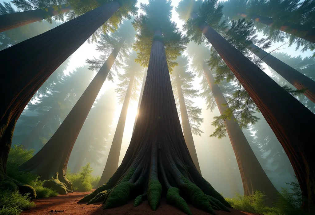 A maior árvore do mundo em um dia ensolarado na Califórnia.