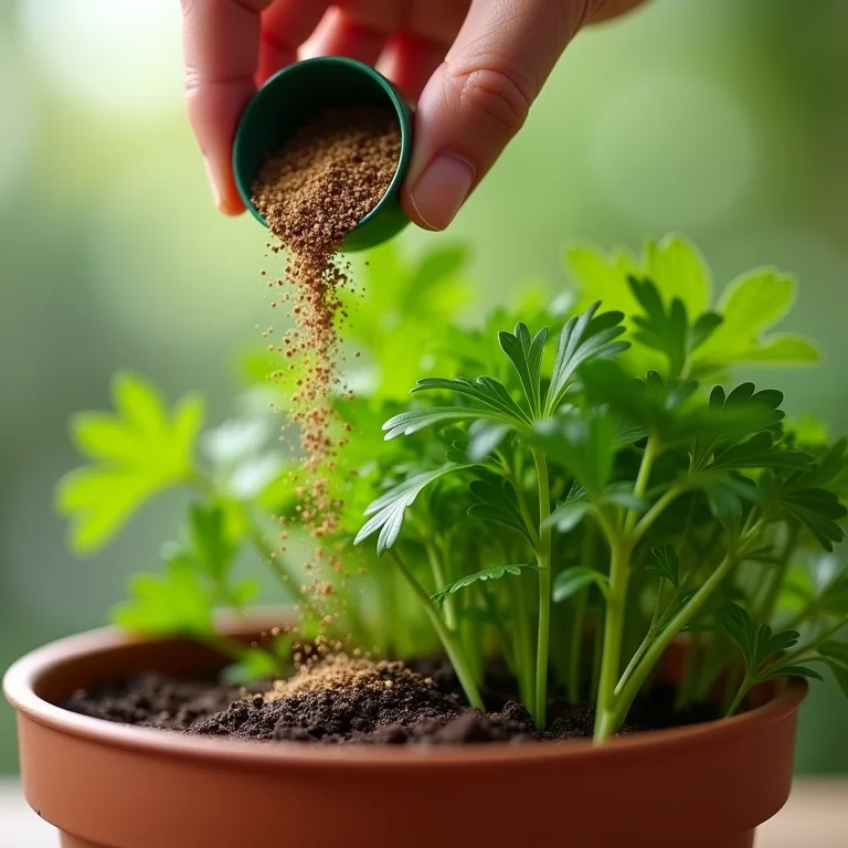 Adubando salsinha e cebolinha.