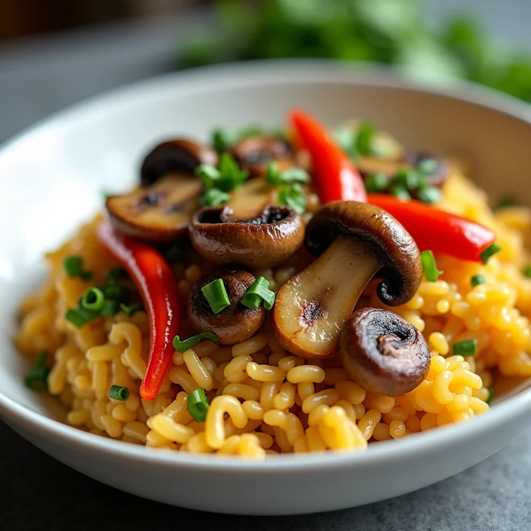 Arroz carreteiro vegano com cogumelos em tigela branca