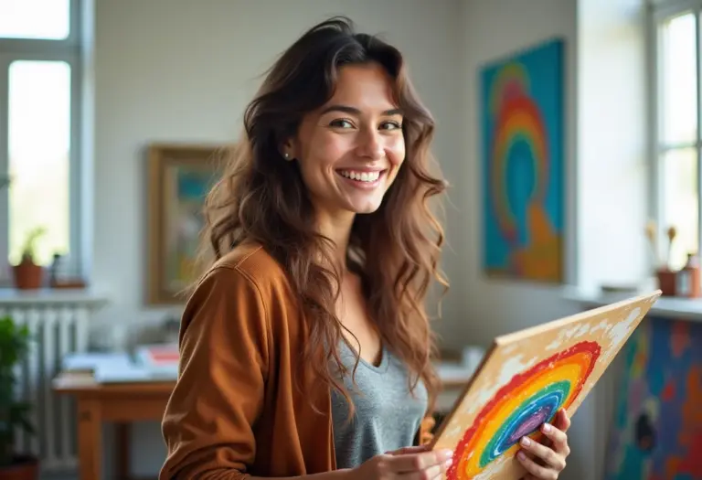 Artesã brasileira trabalhando com papietagem em seu ateliê.