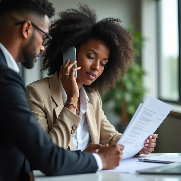Artesã negra brasileira conversando com despachante aduaneiro