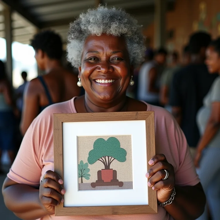 Artesã negra compartilhando sua experiência de sucesso com a papietagem.