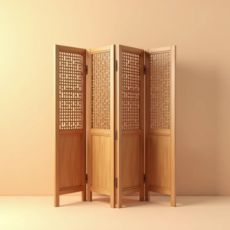 Biombo de madeira com detalhes em lattice.