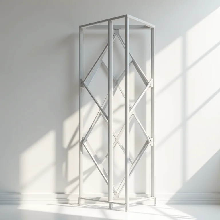 Biombo de metal com design geométrico.