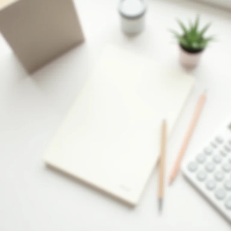 Calculadora, caneta e bloco de notas organizados em uma mesa para controle financeiro.