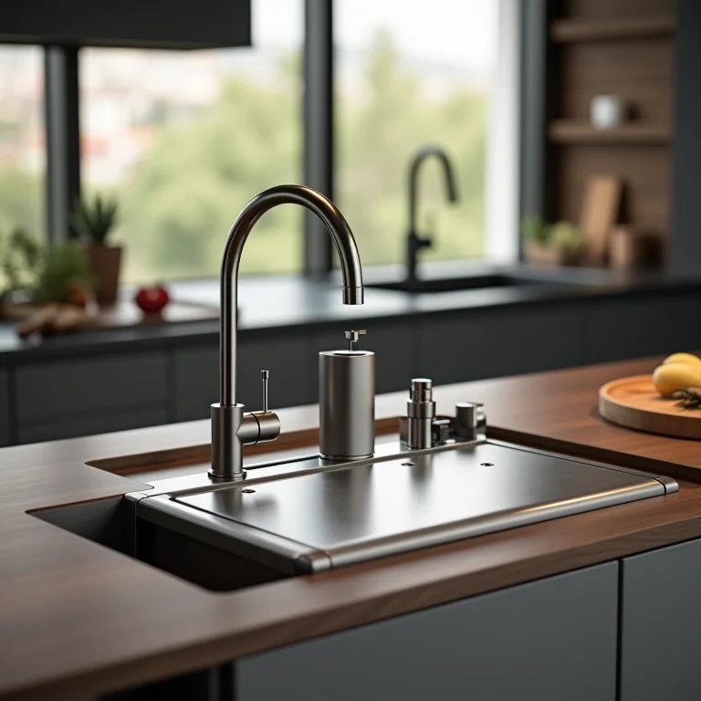 Calha úmida de inox com acessórios.