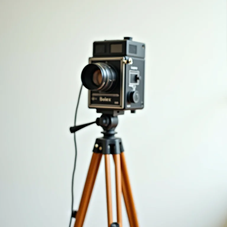 Câmera Bolex antiga sobre um tripé
