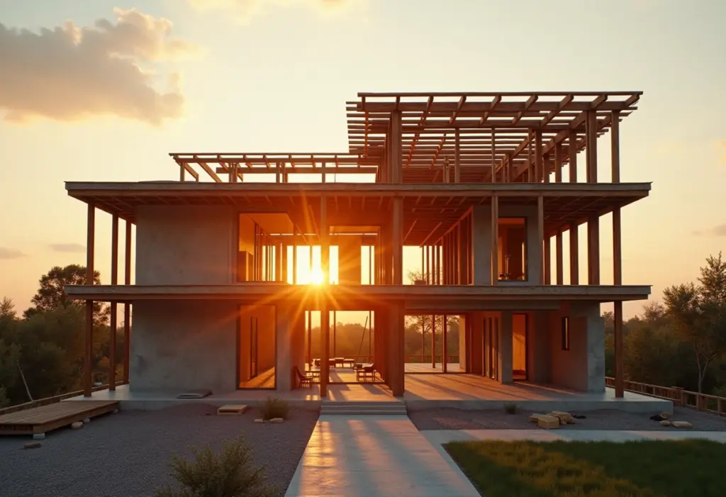 Casa moderna com estrutura de aço em construção