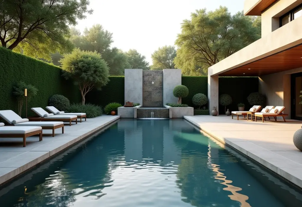 Cascata de luxo em piscina moderna