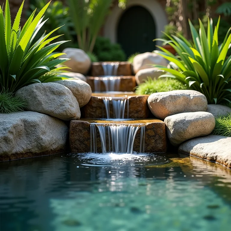 Cascata de pedras naturais em piscina rústica