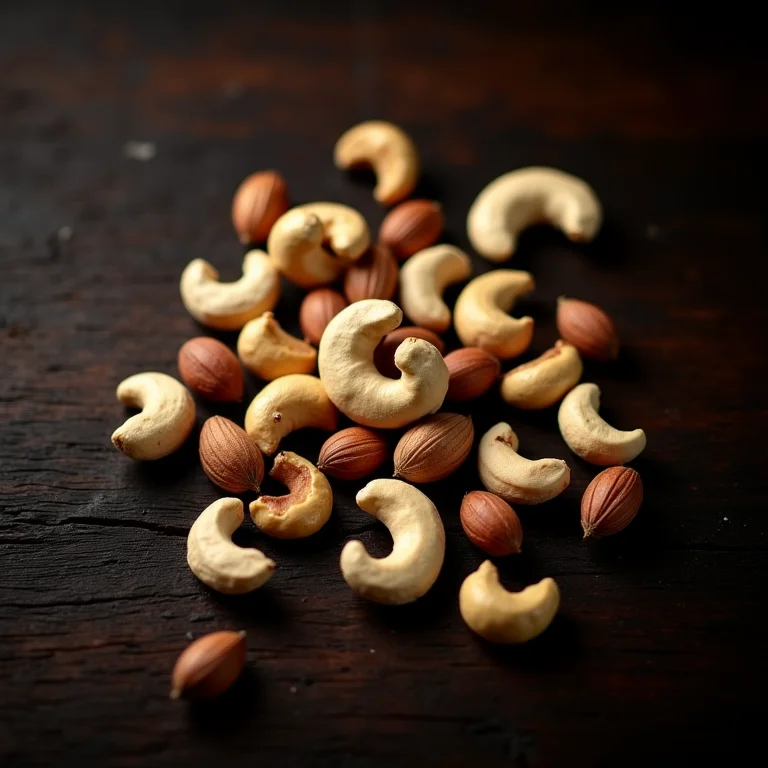 Castanhas de caju e pinhão crus