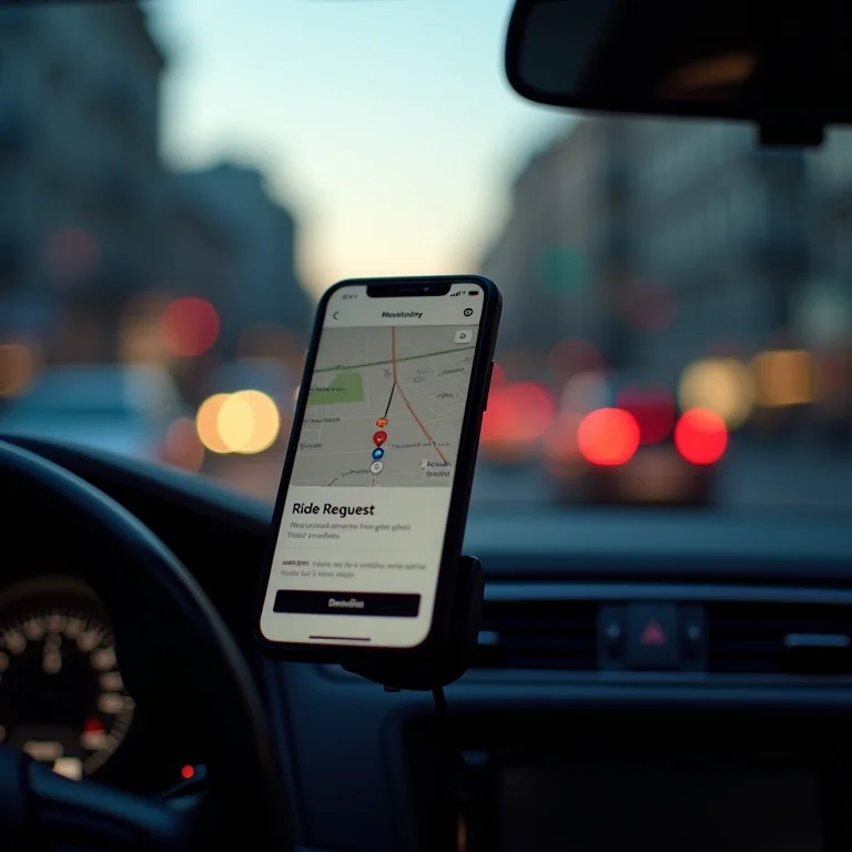 Celular no painel do carro mostrando aplicativo de transporte