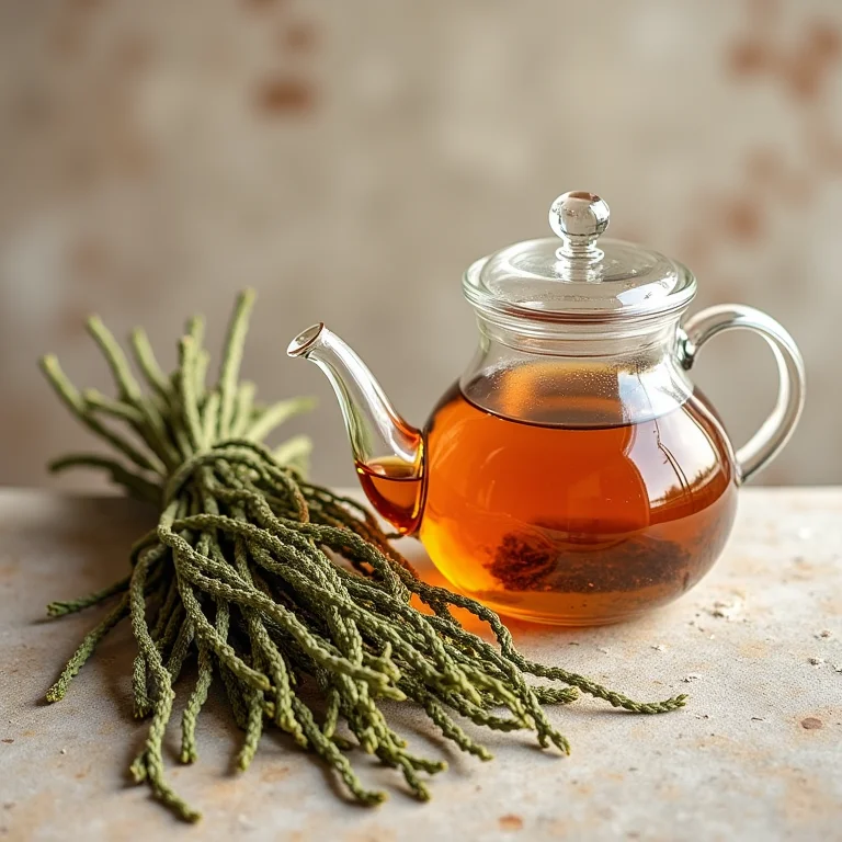 Chá de cavalinha em uma composição minimalista.