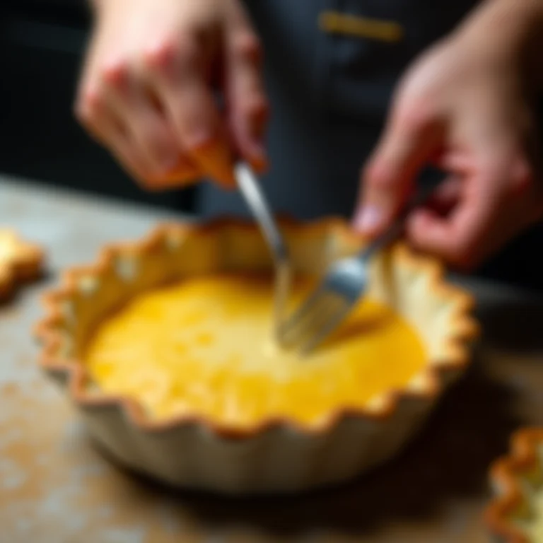 Chef profissional ensinando truque para selar a torta de frango