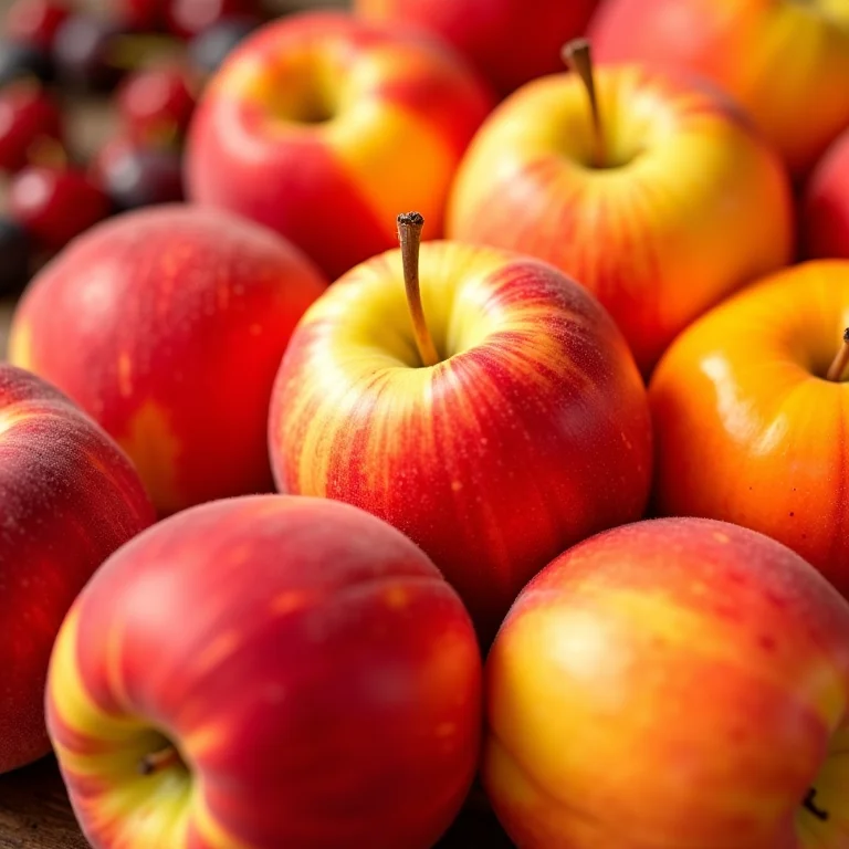 Close-up de diferentes frutas com variações de cor e textura