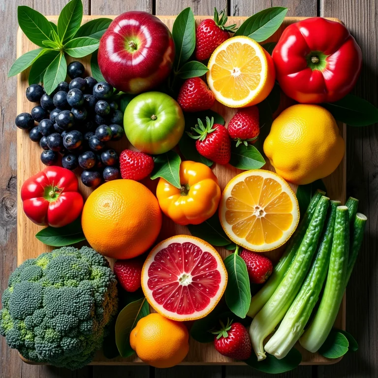 Composição de frutas e legumes frescos