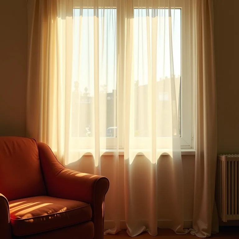 Cortinas finas sem forro permitindo a entrada de luz solar forte