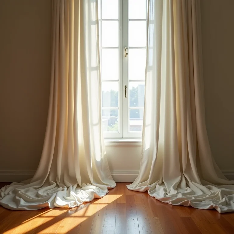 Cortinas muito compridas acumuladas no chão