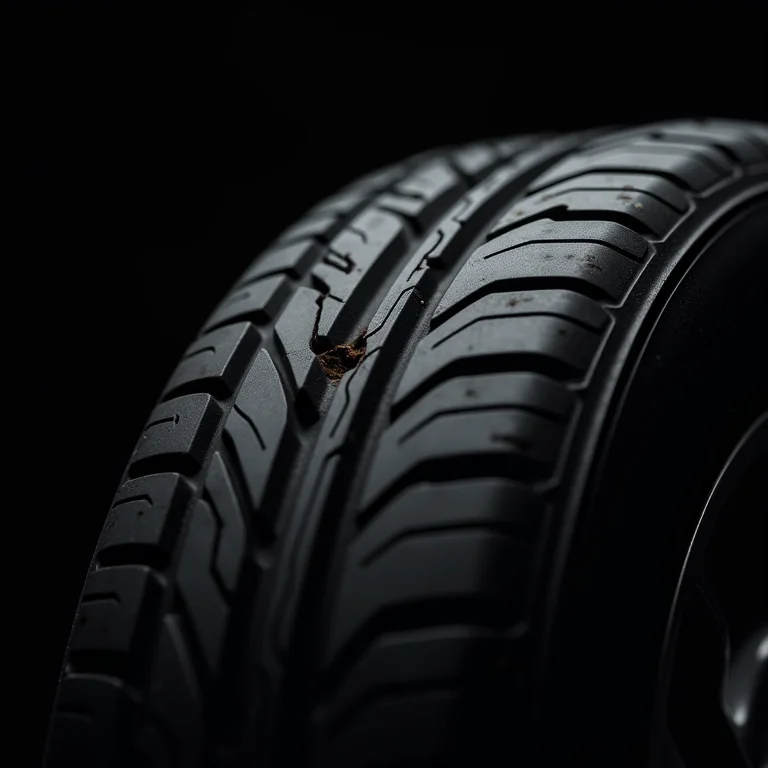 Detalhe da construção reforçada de um pneu Run Flat furado