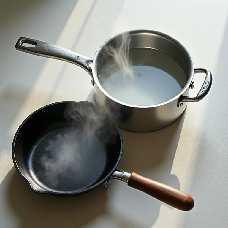 Diferentes materiais de panelas fervendo água