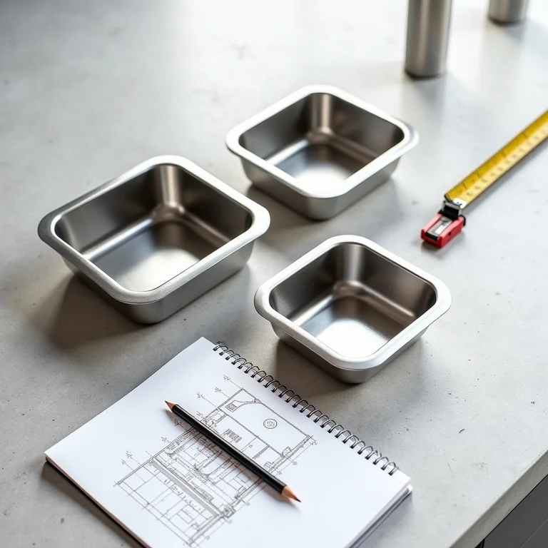 Diferentes tamanhos de calha úmida em bancada de cozinha.