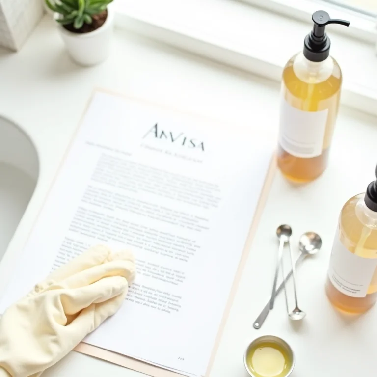 Documentos da Anvisa e ingredientes para limpeza artesanal organizados em flat lay