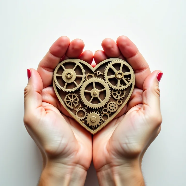Engrenagens em forma de coração representando a importância do atendimento ao cliente.