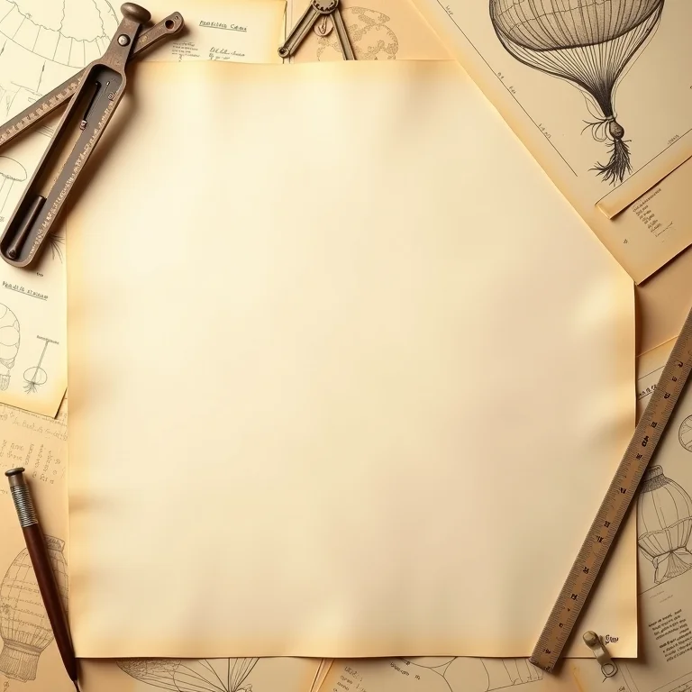 Esboços antigos de paraquedas e ferramentas de desenho