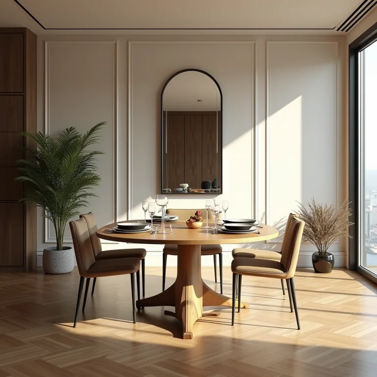 Espelho ampliando sala de jantar em L