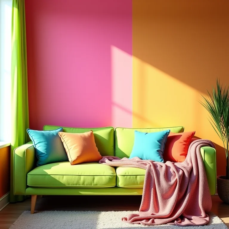 Excesso de cores vibrantes em sala de TV