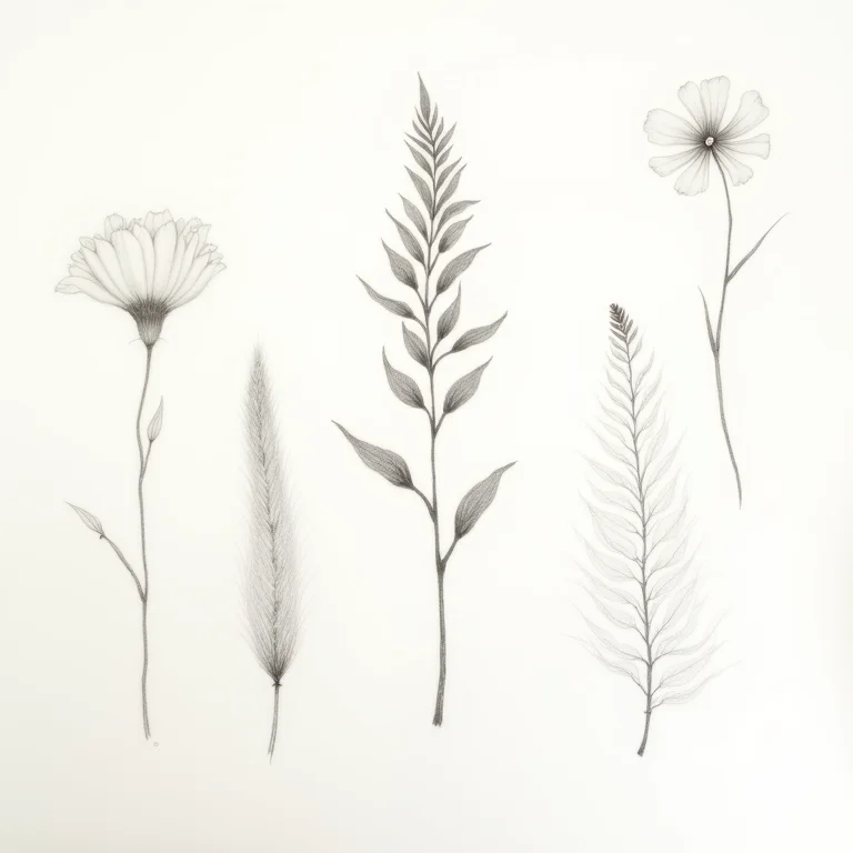 Exemplos de hachuras em desenhos botânicos.