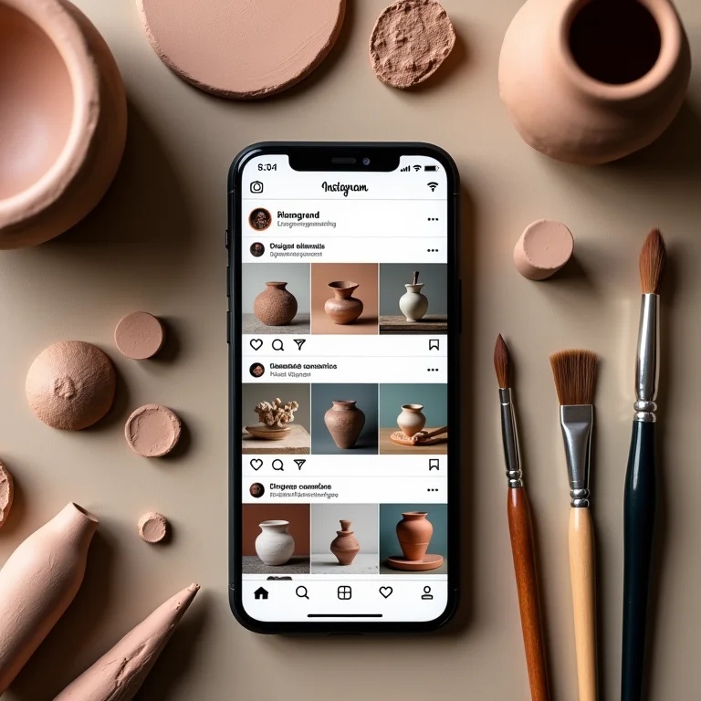 Feed do Instagram com fotos de cerâmica artesanal.