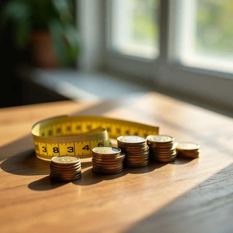 Fita métrica ao lado de moedas.