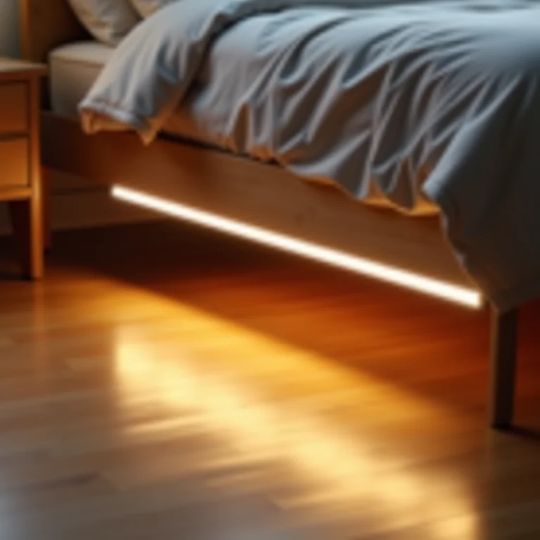 Fitas de LED instaladas sob a cama