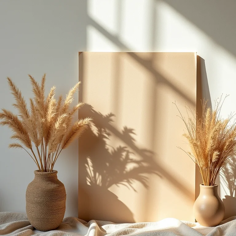 Flores secas e materiais reciclados, representando a sustentabilidade na decoração.