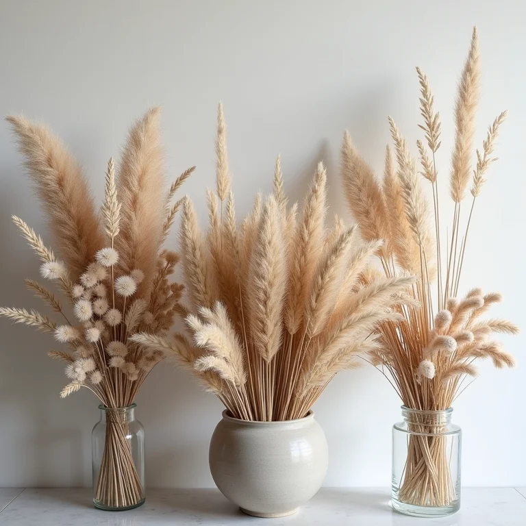 Flores secas usadas de diversas maneiras na decoração de diferentes ambientes.