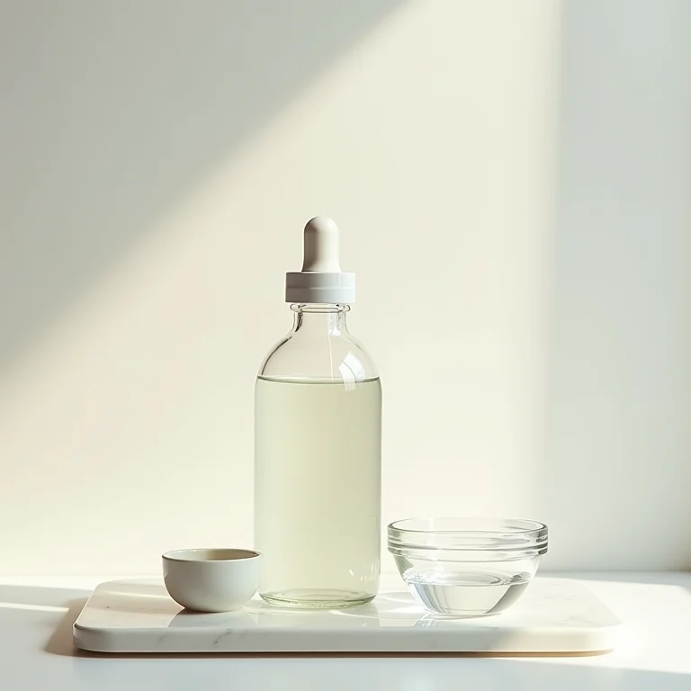 Frasco de glicerina e acessórios para aplicação capilar.