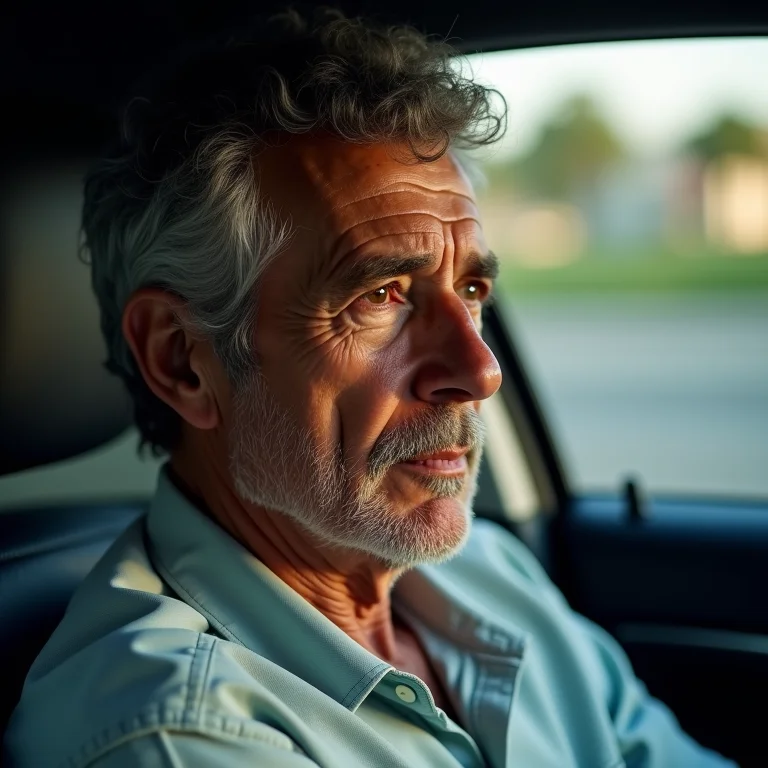 Homem atento dirigindo com cuidado.