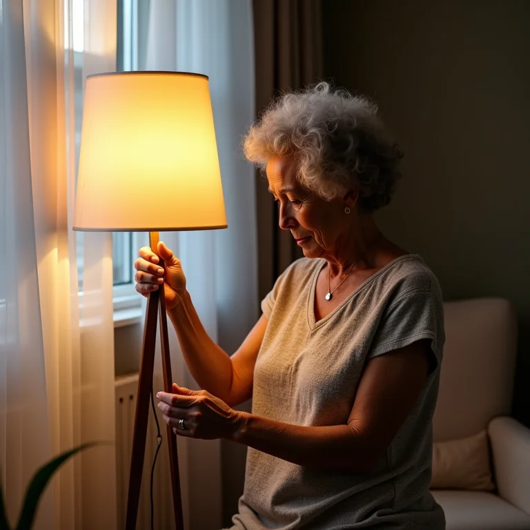 Iluminação estratégica em sala de estar com mulher madura