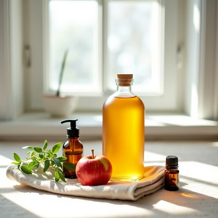 Ingredientes para condicionador caseiro no poo dispostos sobre tecido de linho