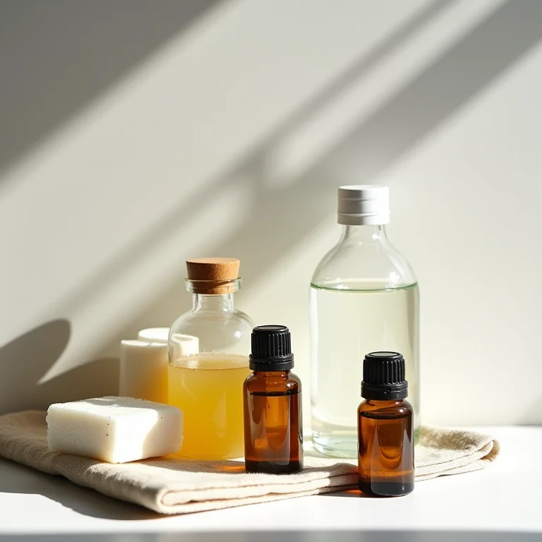 Ingredientes para shampoo caseiro low poo dispostos sobre tecido de linho