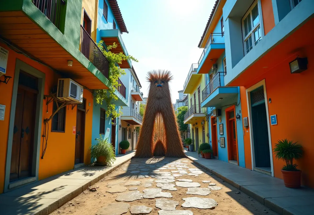 Instalação de arte efêmera em espaço urbano brasileiro.