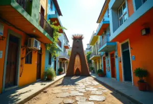 Instalação de arte efêmera em espaço urbano brasileiro.
