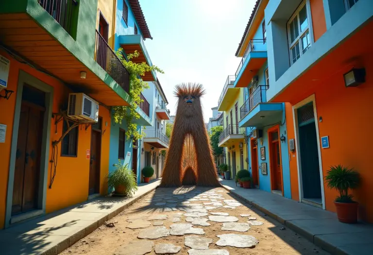 Instalação de arte efêmera em espaço urbano brasileiro.