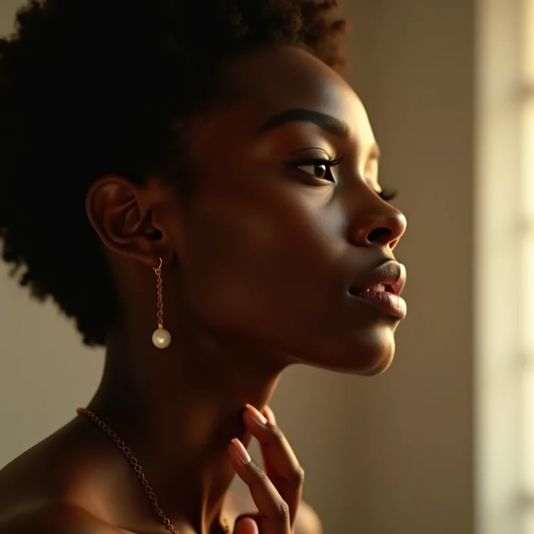 Jovem negra borrifando Eau de Toilette no pescoço