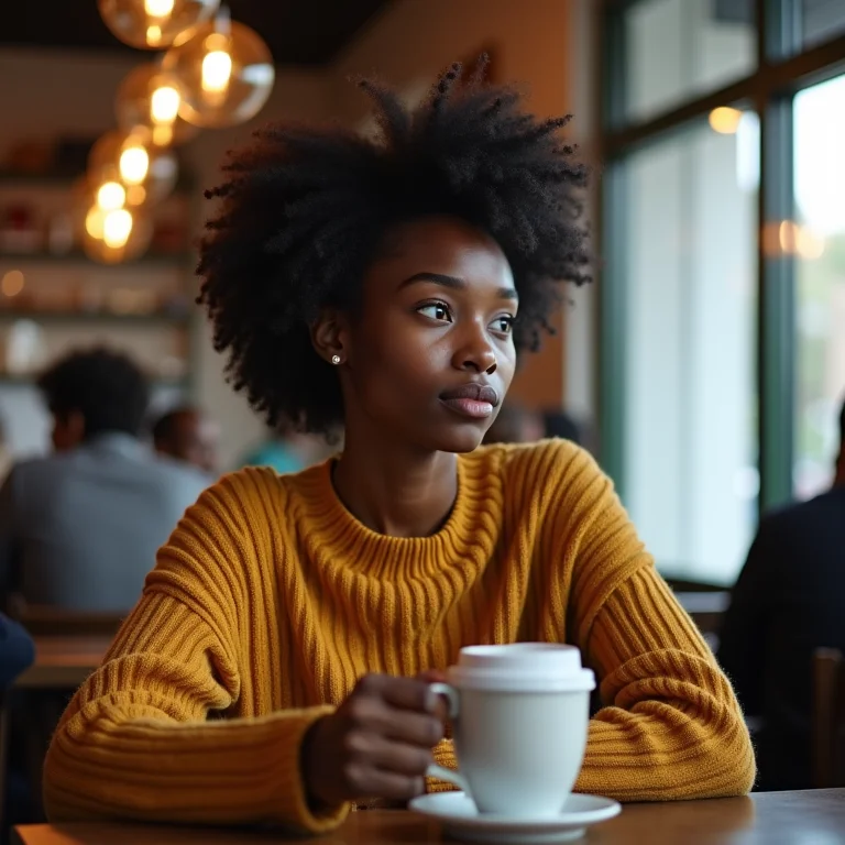 Jovem negra demonstra empatia em conversa.